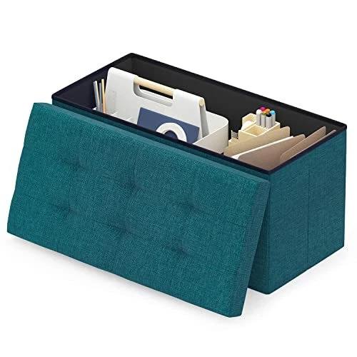 Folding Storage Ottoman Long Shoe Bench Storage Chest Fabric Foot Rest