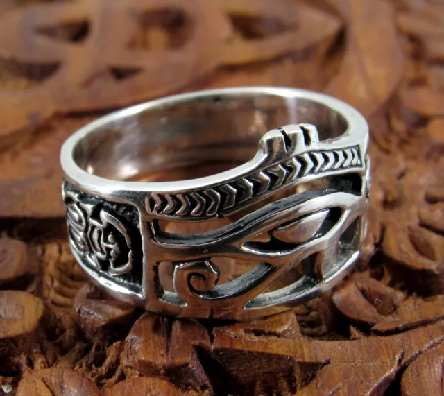 Handcrafted Solid 925 Sterling Silver Men's Eye of RA, Ankh, & Scorpion Ring