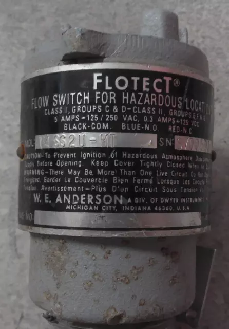 FLOTECT V4-SS-2-U-MT FLOW Switch For Hazardous Location W.e Anderson ...