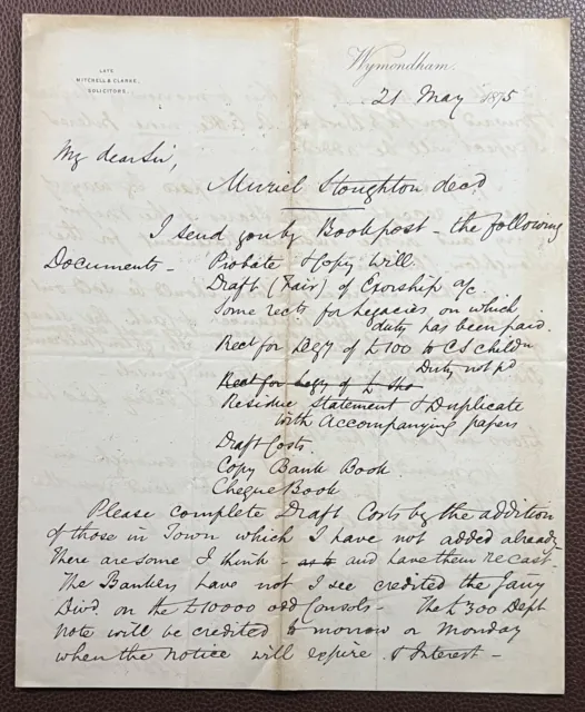 1875 Mitchell & Clarke, Solicitors, Wymondham Letter from Pomeroy