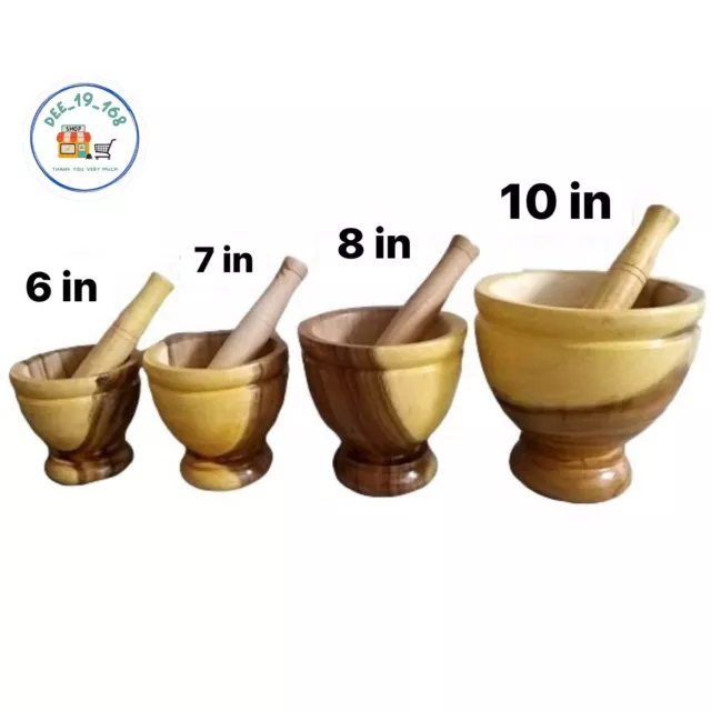 Thai Wooden mortar with pestle, papaya salad mortar Somtum Spices Herb 4 Size