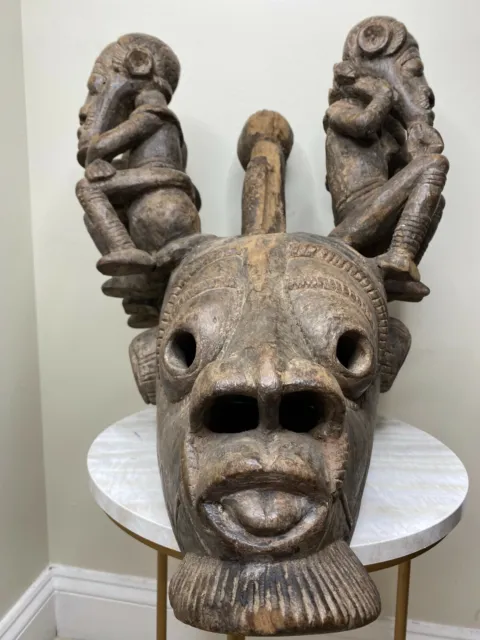 African Yoruba Helmet Mask Shango/Ebeji Ceremony Mask African Art 11" X 9" X 8" 3