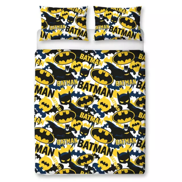 Batman Double Duvet Cover Set Logo Camouflage 2-in-1 Designs Bedding Blue/Yellow