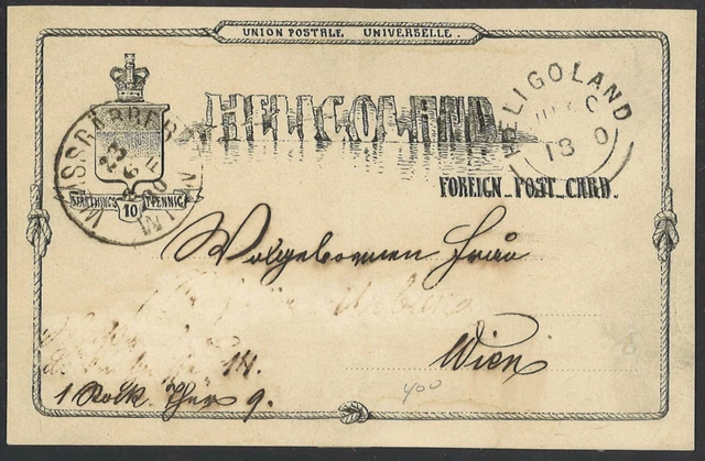 Altdeutschland Helgoland 1887 Postkarte P 6 nach Wien Heligoland Rundstempel