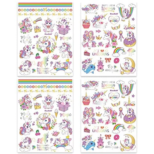 Qpout Tatouages temporaires pour enfants tatouages de licorne scintillants po...