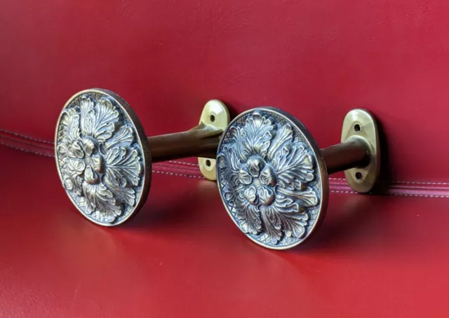 Vintage Pair BRASS Flower Floral Medallion Knob Shower CURTAIN Tie Backs AS IS