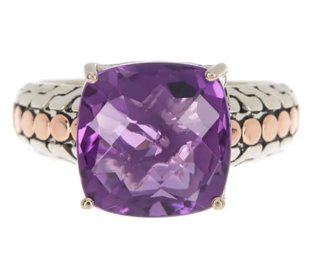 Effy 925 Sterling Silver & 18K Rose Gold Amethyst Ring Size 7