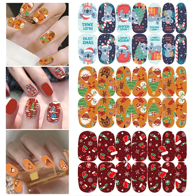 Navidad esmalte de uñas pegatina rayas arte de uñas corazón brillo polvo manicura T,