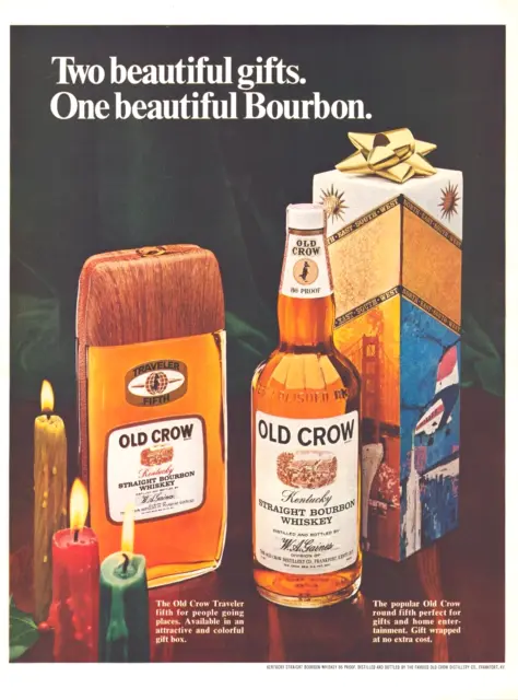 1968 Old Crow Bourbon Vintage Print Ad  Traveler Fifth Regular Bottle Gift Box