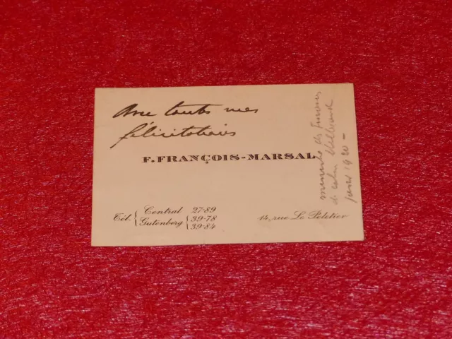 CDV 4 Palabras Autógrafos F. Francois-Marsal (Hombre Política) Aprox 1920