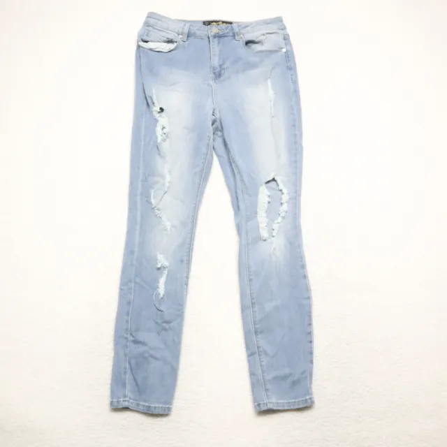 Indigo Rein Women's Juniors Size 11 Blue Curvy Skinny Distressed Stretch Jeans