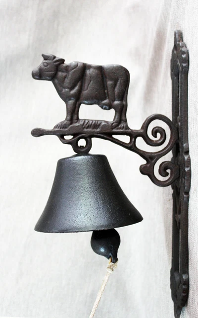 Vintage Farmhouse Bell Wall Mount Cow Cast Iron Dinner Bell French