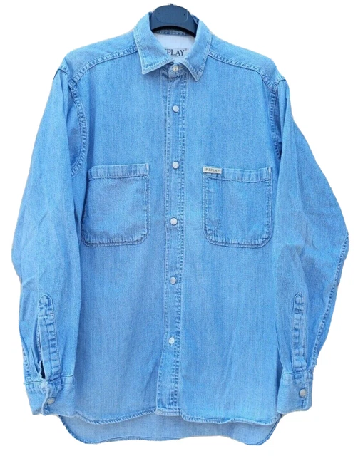 ⭐REPLAY⭐Camicia Jeans Blu Manica Lunga Man Shirt Herren Hemd Homme Taglia S