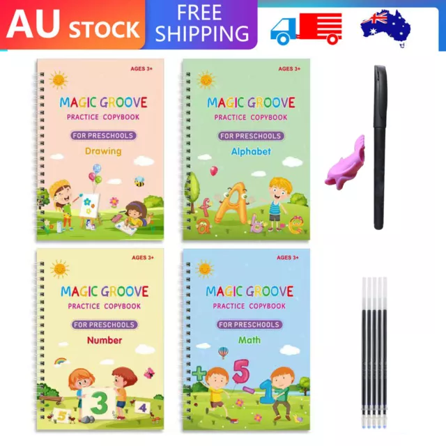 4 Pc Writing Practice for Kids | Grooved Writing Practice Book | Magic  Copybook for Kids | Reusable Calligraphy Copybook for Preschoolers