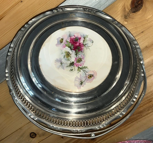 ANTIQUE BMF SILVER Plate EPNS & Ceramic Base Bread Serving Dish