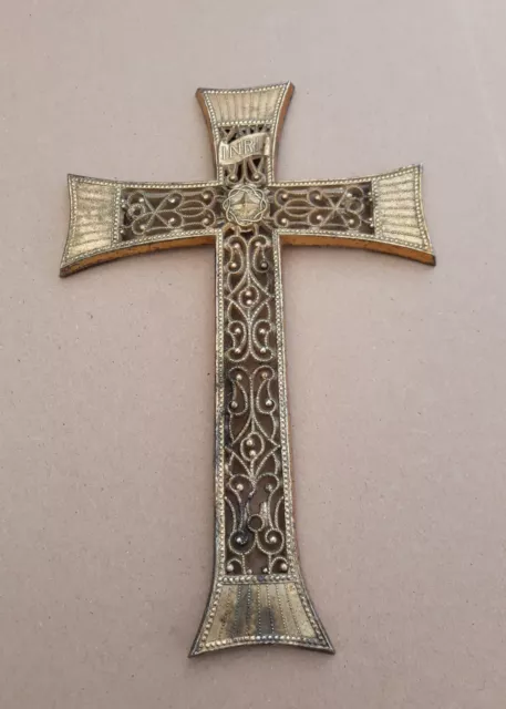 Croix Crucifix Bronze Métal doré Ancien