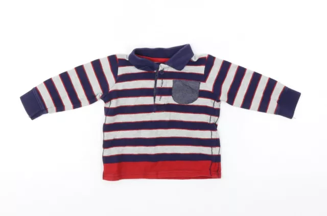 George Boys Blue Striped Cotton Basic Polo Size 6-9 Months Collared