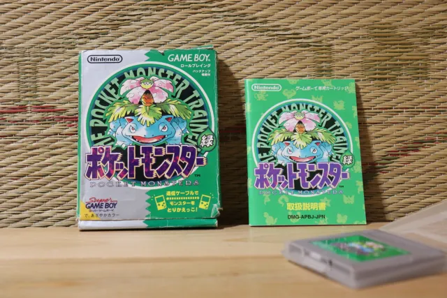 Pocket Monster Green Midori w/box manual Nintendo Gameboy GB VG-!