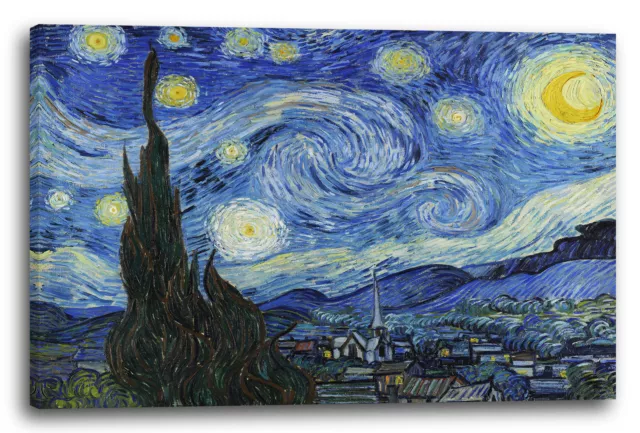 Lein-Wand-Bild Kunstdruck: Vincent Van Gogh - Die Sternennacht (1889)