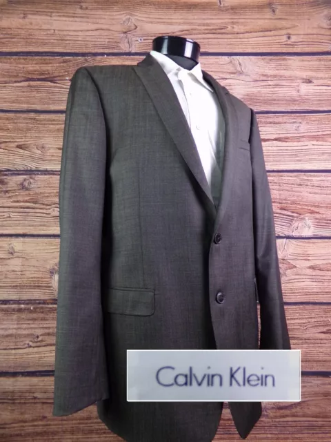 Calvin Klein Blazer Mens Sport Coat 46L Jacket Two Button Brown Wool