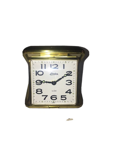 Vtg Linden Travel Alarm Clock Black Leather Case