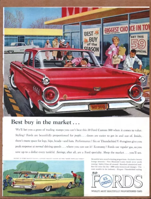 1959 FORD CUSTOM 300/RANCH STATION WAGON Original Vintage Promo Ad