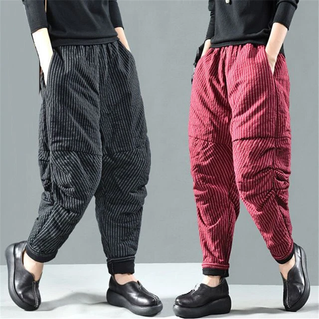 Pantalon Femme Harem Vintage En Lin Et Coton Rayé – Coupe Ample à Cordon – Style Décontracté
