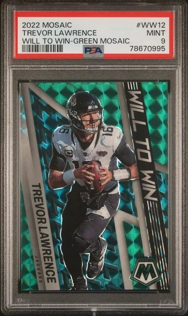 2022 Panini Mosaic Football Trevor Lawrence Will To Win Green Prizm WW-12 PSA 9