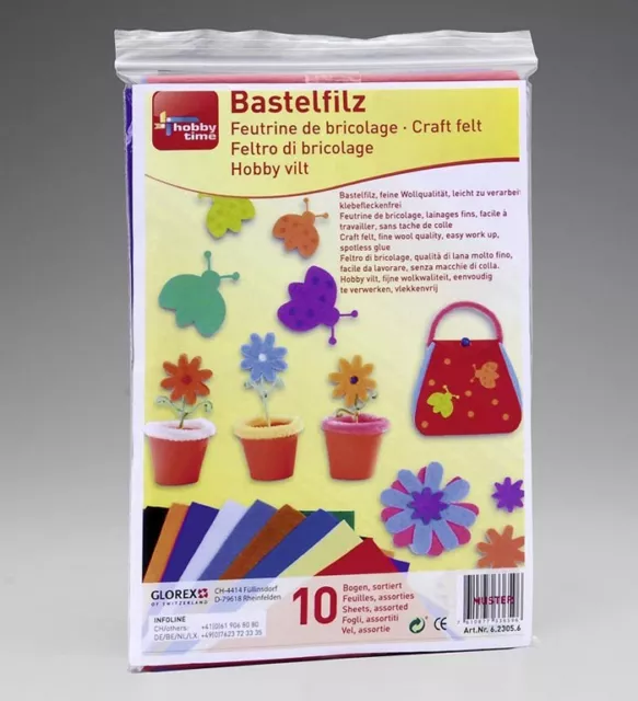 BASTELFILZ 10er Set Filz Filzen Basteln viele Farben Wollqualität Filze NEU