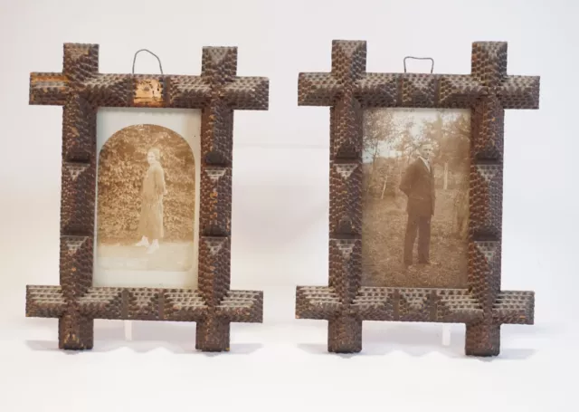 Pair Antique Wood Frame Kerbschnitzerei Rectangular Kreuzdesign With Photos