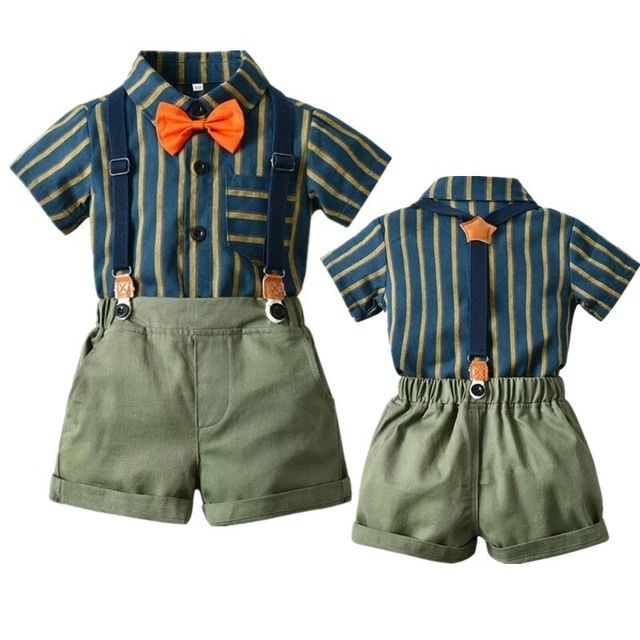 Abiti da gentiluomo bambini formali festa risvolto fiocco cravatta pantaloncini set compleanno