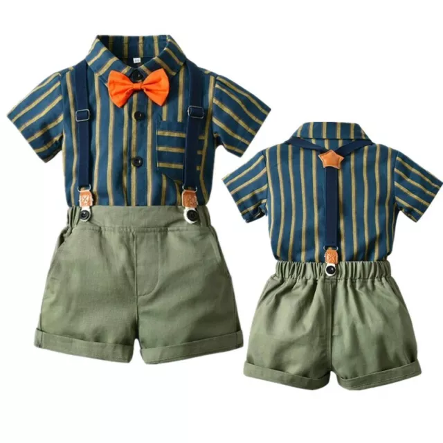 Baby Boys Gentleman Outfits Formal Party Lapel Bow Tie Shirt Shorts Birthday Set