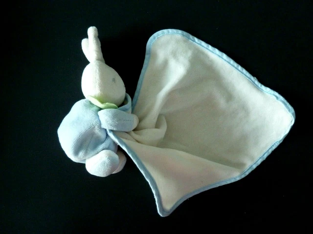 46- Doudou Peluche Lapin Assis Avec Mouchoir Klorane Blanc Bleu Col Vert - Tbe 2