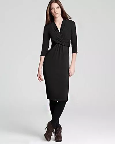 Burberry London Mollie V-Neck Wrap Detail Crepe Dress Sz 2 Black