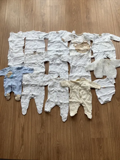 Newborn baby clothes bundle 0-3 months white vests sleep suits 15 items George