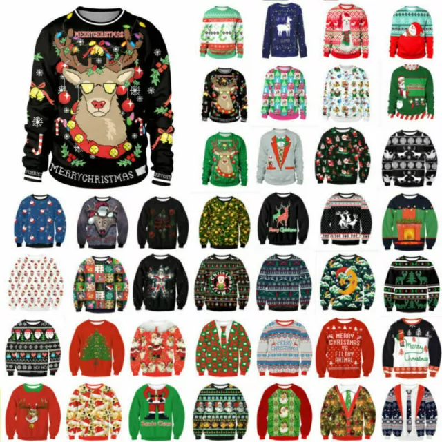 Women Men Christmas Ugly Sweater Pullover Jumper Xmas Sweatshirt Tops Unisex.