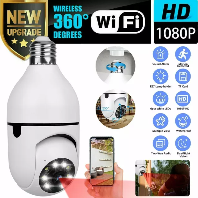 360° 1080P IP E27 Light Bulb Camera Wi-Fi IR Night Smart Home Wireless Security