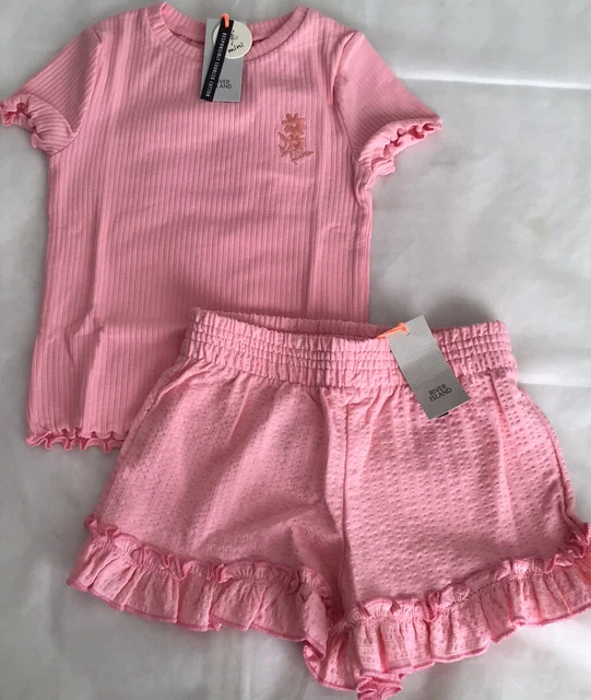 River island mini girls aged 2-3 years pink textured shorts outfit BNWT 10