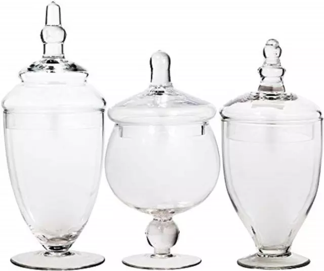 Glass Apothecary Jar Clear Canister Candy Vintage Lid Jars Storage Set 3 Large