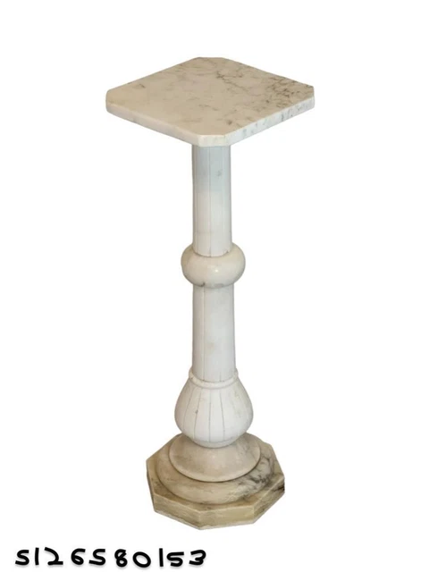 White Marble Pedestal Column Stand w/ Black Veining 28" H Plants Display