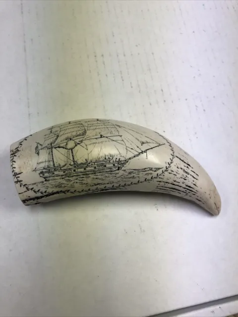 "STEAMER “ historic Sperm whale tooth scrimshaw reproduction