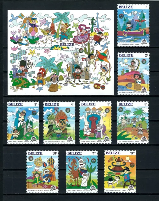 Belize, Scott #786-795, Full Set 9 Mnh Stamps & S/S Disney Land 1985 Small World