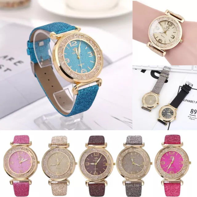 Fashion Women Round Crystal Stainless Steel Analog Quartz Watch Wrist Watches