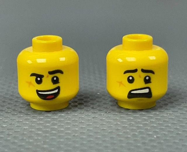 LEGO Minifigure Head Male Black Eyebrows Cheek Scar Open Mouth Smile Scared (x1)