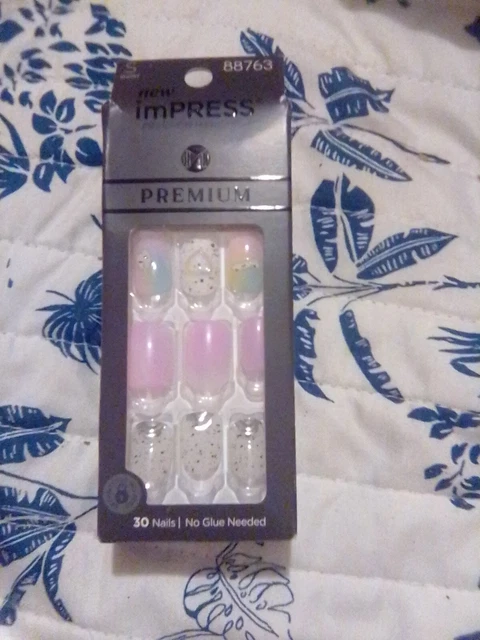 KISS IMPRESS NAILS PRESS ON SHORT Shiny Pink & White "Sweet Life"