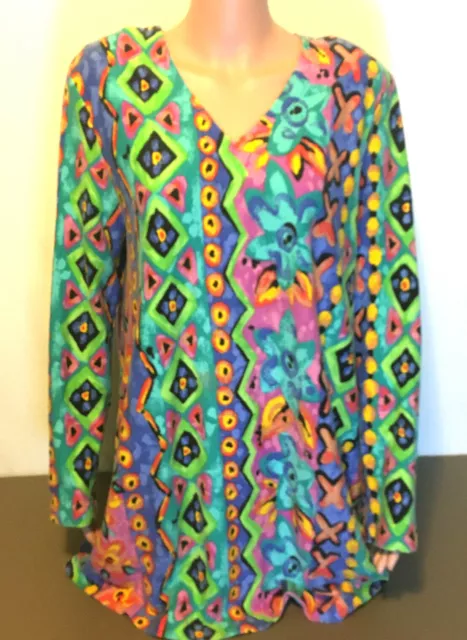 Great Times Shirt Blouse Top Womens Size Large Long Sleeve Vintage Multi-Color