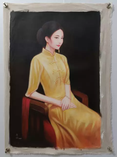 Chinese Hand Painted Canvas Oil Painting " Beauty " By Shang Yi 尚谊 10336