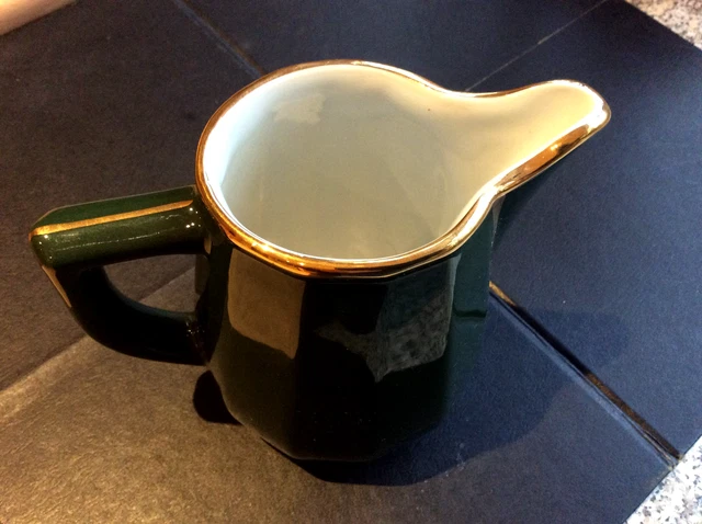 Apilco Milk Jug/Creamer - green & gold bistroware - excellent condition