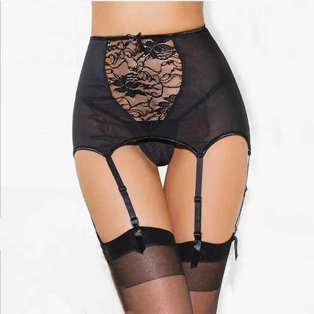 Womens Sexy Lingerie High Waist Lace Suspender Belt Garter Thong Set S-XXXL