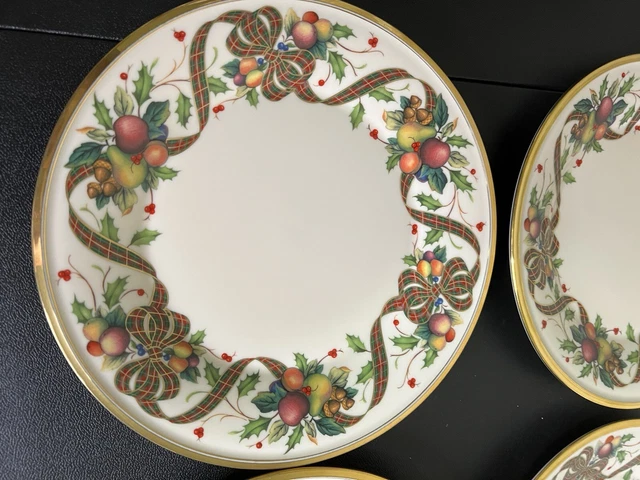 4 LENOX CHINA HOLIDAY TARTAN SALAD PLATES 8 1/4" GOLD RIM Set Of 4 New Tags 2